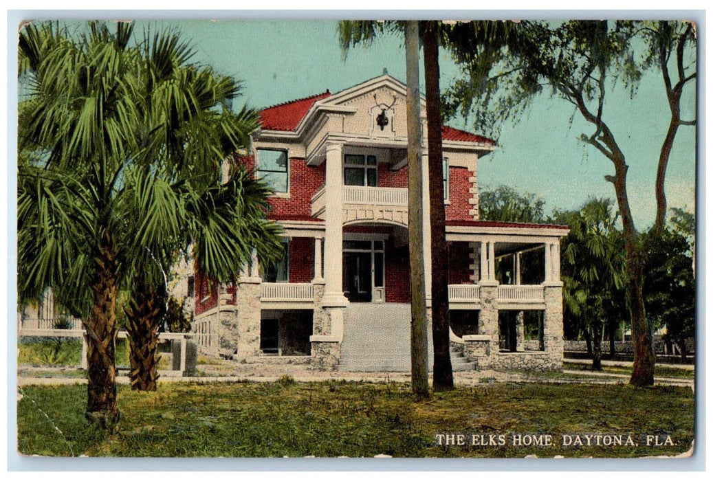 1914 Entrance To The Elks Home Exterior Scene Daytona Florida FL Postcard