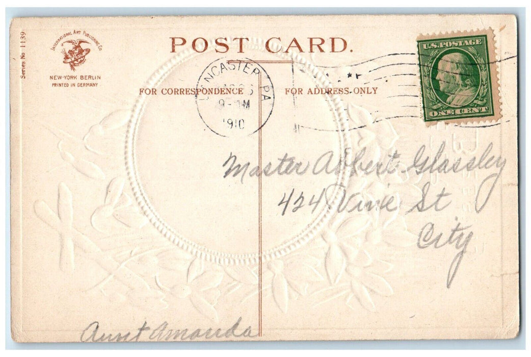 1910 Easter Blessing Angel Flowers Holy Cross Clapsaddle Embossed Postcard