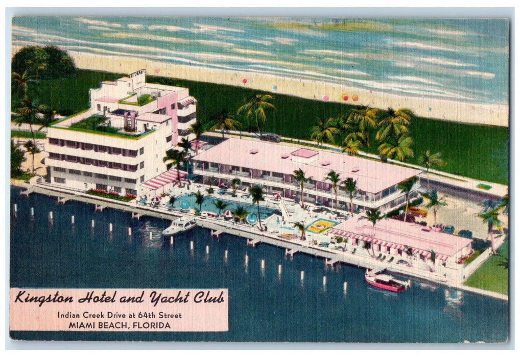 Kingston Hotel And Yacht Club Miami Beach Florida FL Maps Direction Postcard