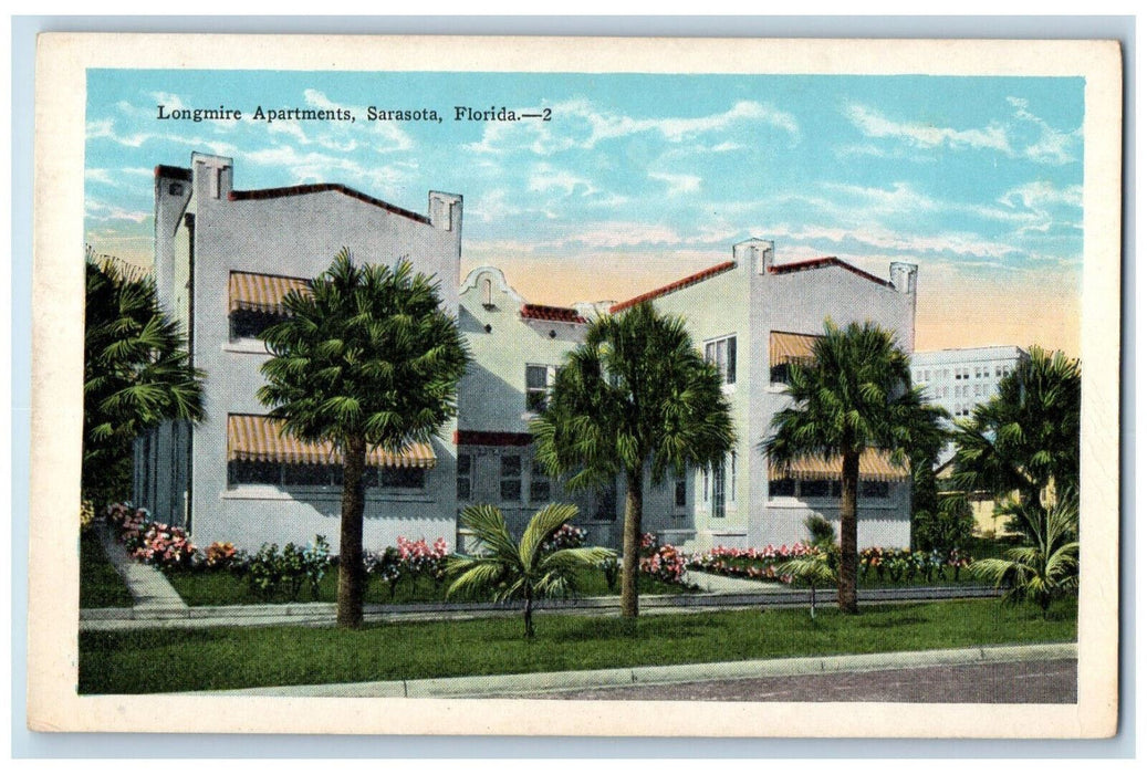 View Of Longmire Apartments Tree-lined Sarasota Florida FL Antique Postcard