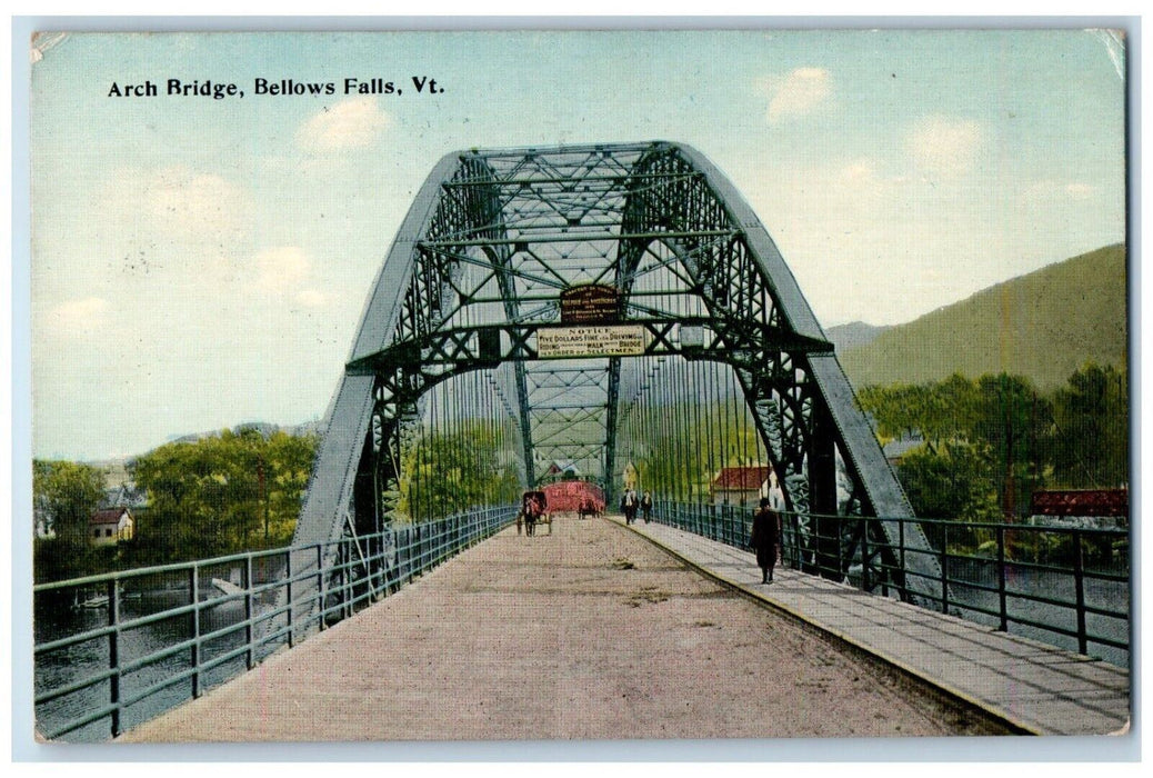 1912 Scenic Arch Bridge Bellows Falls Vermont VT Vintage Antique Posted Postcard