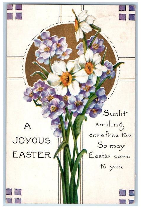 c1910's Joyous Easter Purple White Flowers Embossed Unposted Antique Postcard