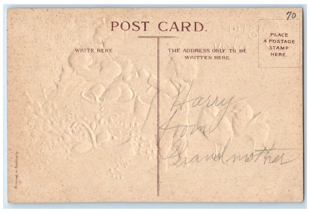 c1910's Easter Joy Chicks Eggs And Flowers In Basket Embossed Antique Postcard