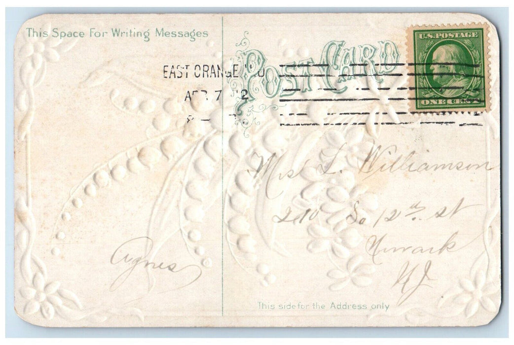 c1910's Easter White Purple Flowers Embossed East Orange NJ Antique Postcard