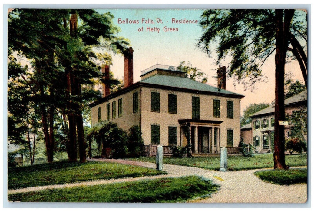 c1910 Residence Hetty Green Bellows Falls Vermont VT Vintage Antique Postcard