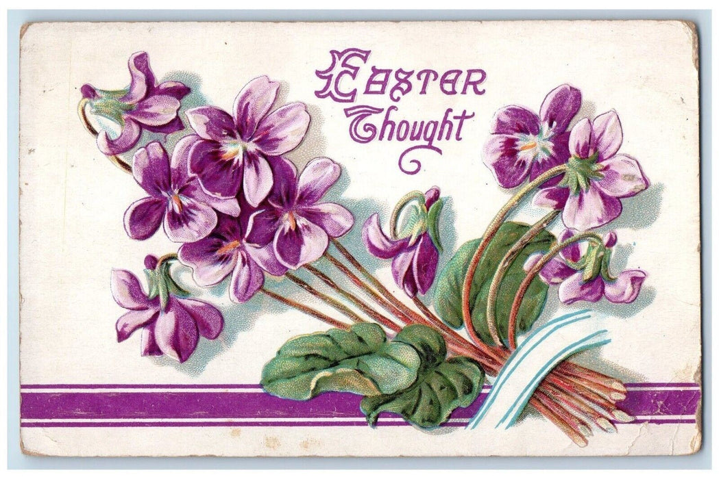 1917 Easter Thought Flowers Bundle Embossed Posted Antique Postcard