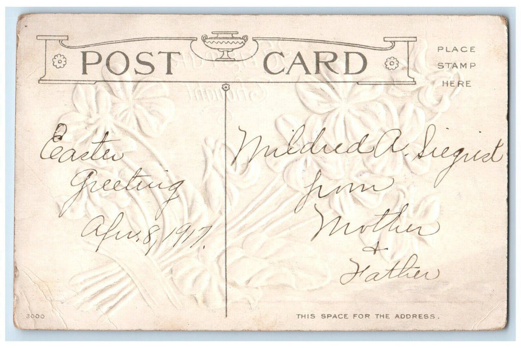 1917 Easter Thought Flowers Bundle Embossed Posted Antique Postcard