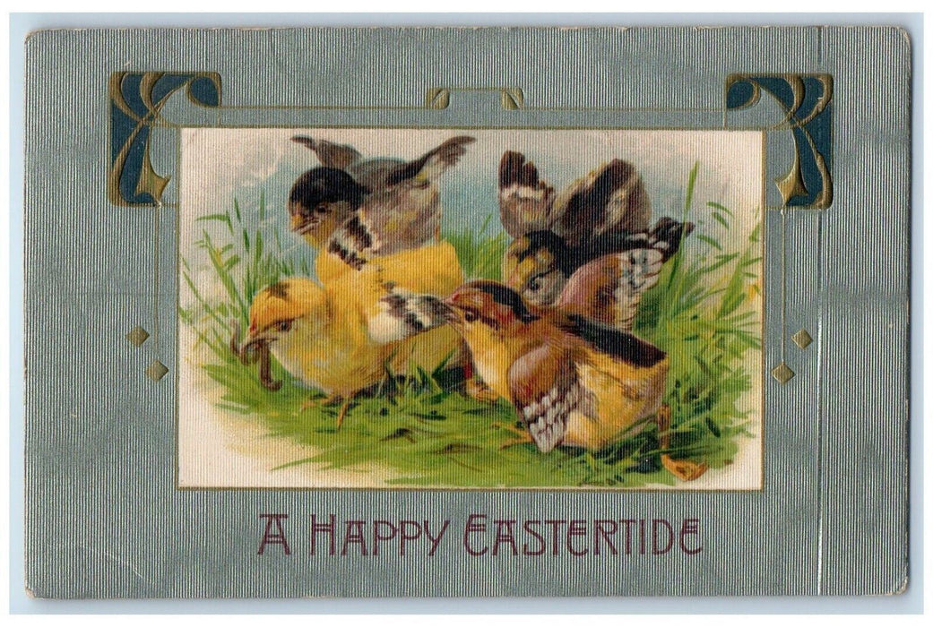 c1910's Easter Chicks Grass Winsch Back Madison Illinois IL Antique Postcard