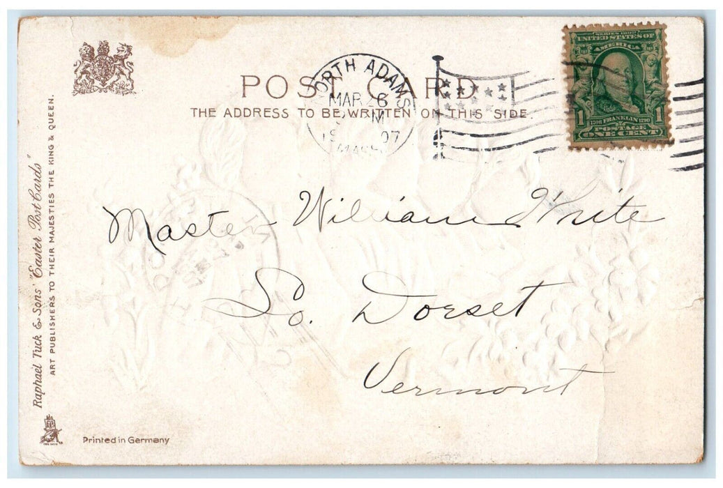 1907 Happy Easter Choir Lilies Flowers Embossed North Adam MA Tuck's Postcard