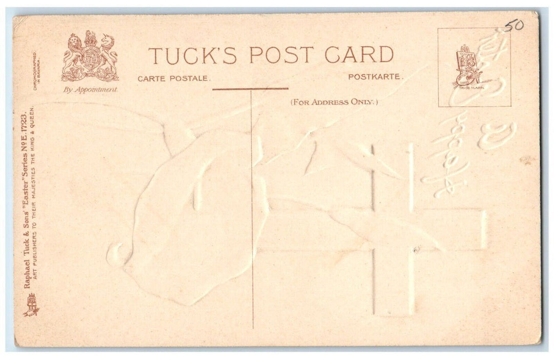 c1910's Happy Easter Holy Cross White Flowers Embossed Tuck's Antique Postcard