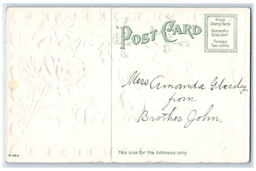 c1910's Easter Offering Bunny Rabbit Carrots Flowers Embossed Antique Postcard