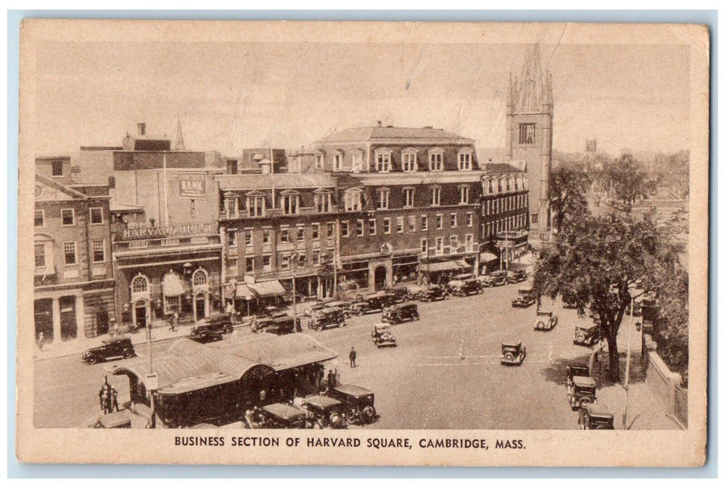 1934 Business Section Harvard Square Cambridge Massachusetts MA Antique Postcard