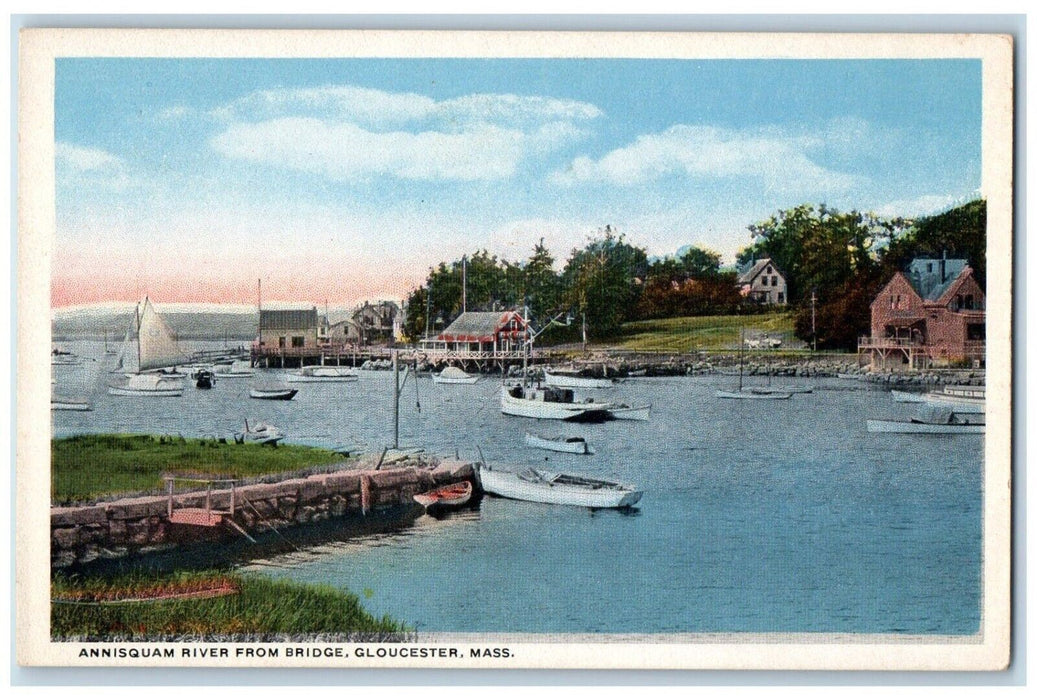 c1910 Annisquam River Bridge Boats Gloucester Massachusetts MA Antique Postcard