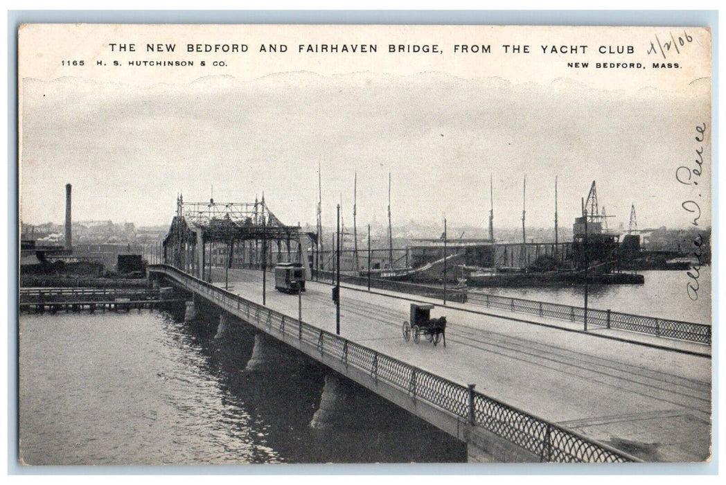 c1905 New Bedford Fairhaven Bridge Yacht Club Massachusetts MA Souvenir Postcard