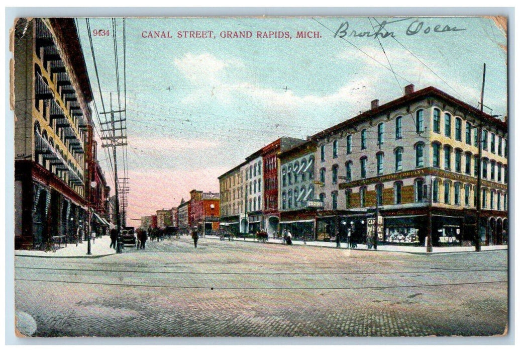 1912 Business Section Canal Street Grand Rapids Michigan MI Antique Postcard