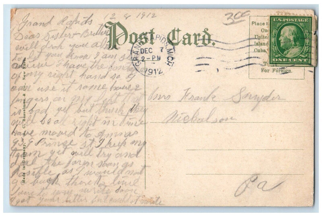 1912 Business Section Canal Street Grand Rapids Michigan MI Antique Postcard
