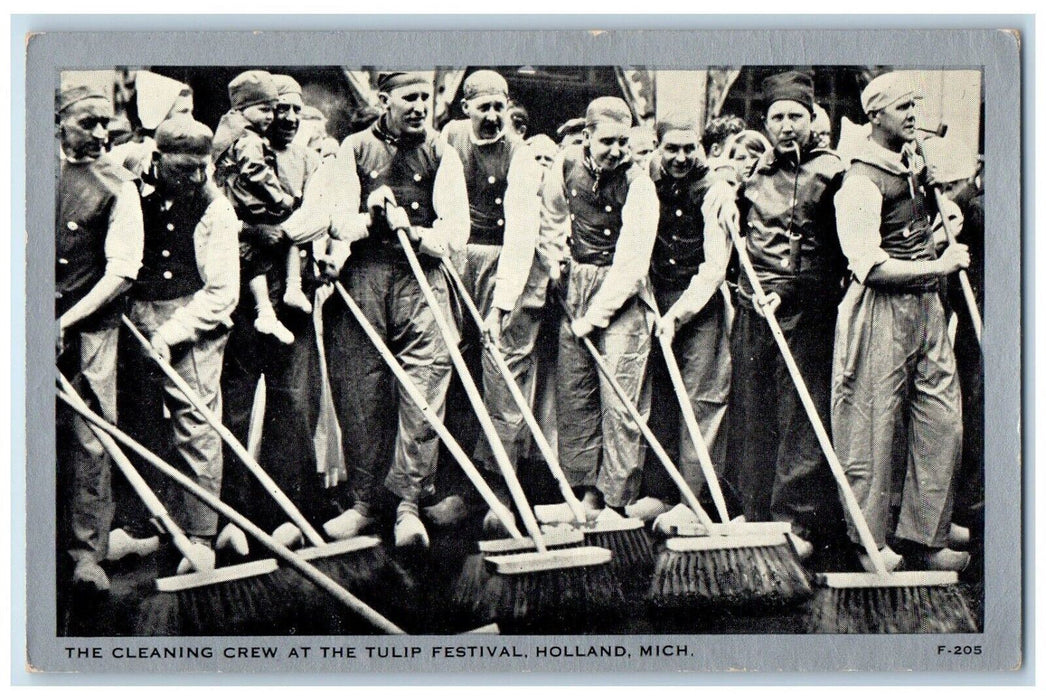 c1940 Cleaning Crew Tulip Festival Working Janitor Holland Michigan MI Postcard