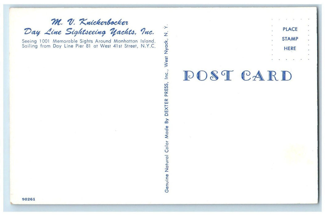 c1960 M.U. Knickerbocker Day Line Sightseeing Yachts Inc Manhattan NY Postcard