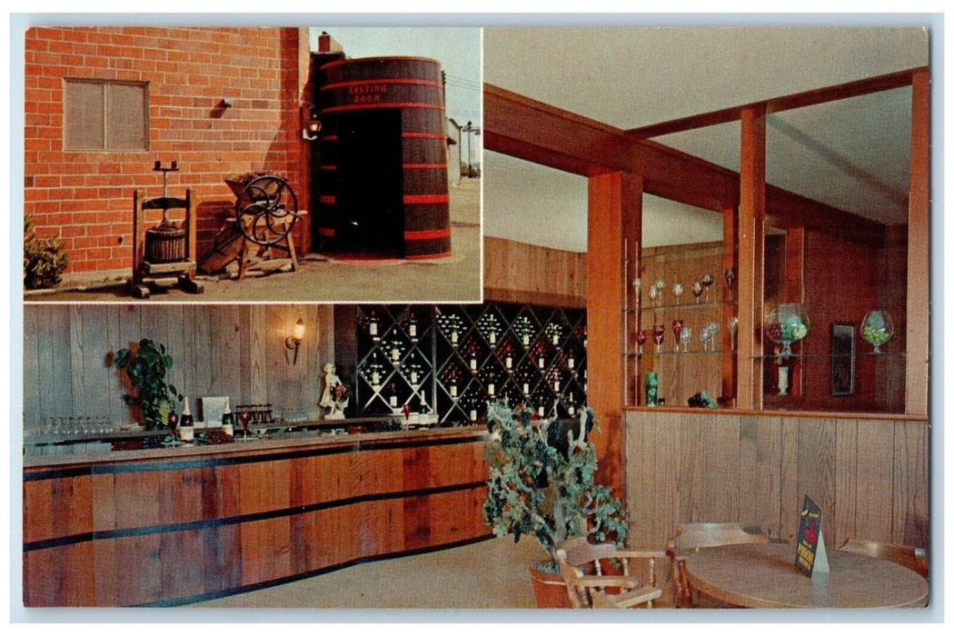 c1960 Pirrone Wine Cellars Interior Tasting San Joaquin Valley Grape CA Postcard