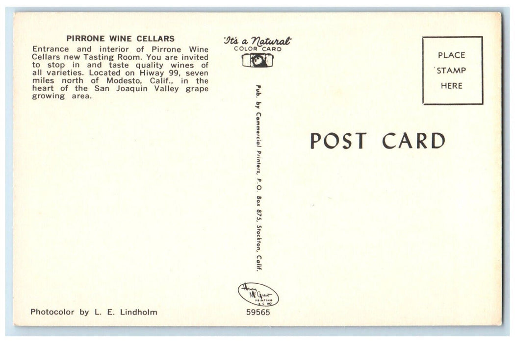 c1960 Pirrone Wine Cellars Interior Tasting San Joaquin Valley Grape CA Postcard