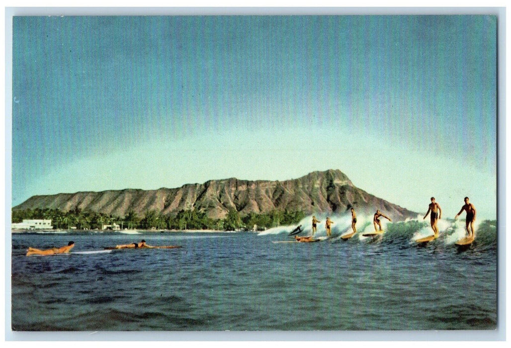 c1960 Surf Riding Favorite Sport Hawaiian Island Gods Of Sea Union Oil Postcard