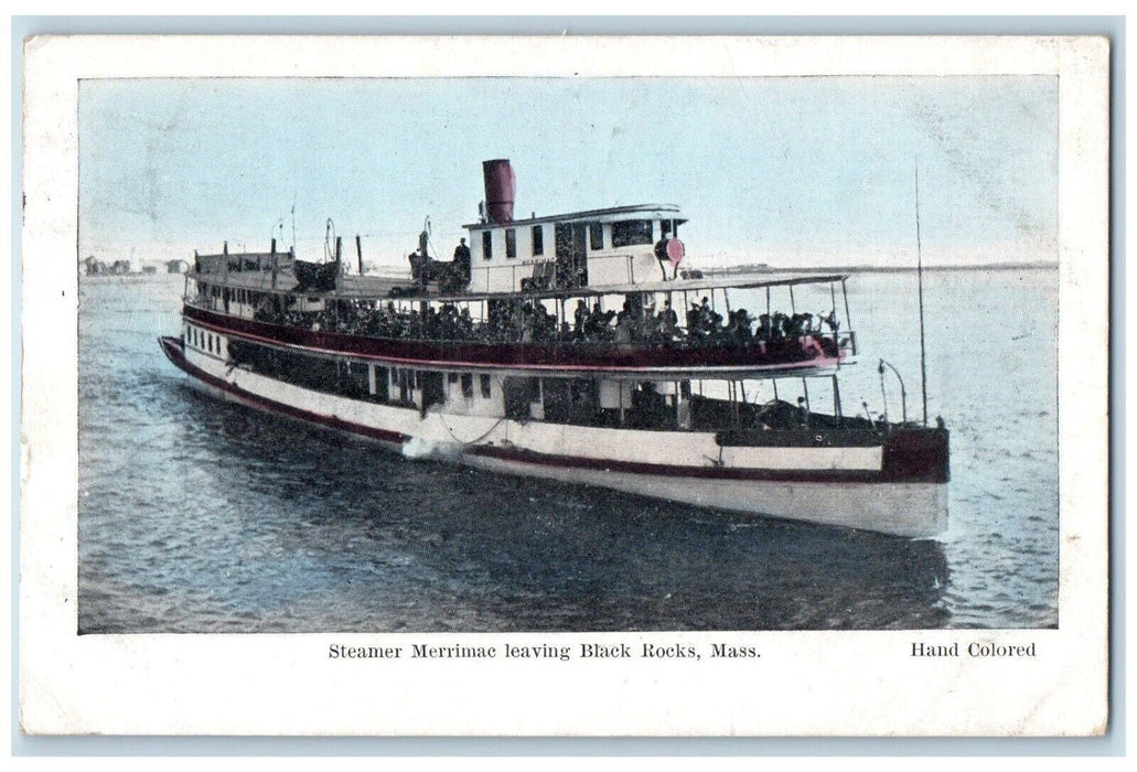 1908 Steamer Merrimac Leaving Black Rocks Haverhill Massachusetts MA Postcard