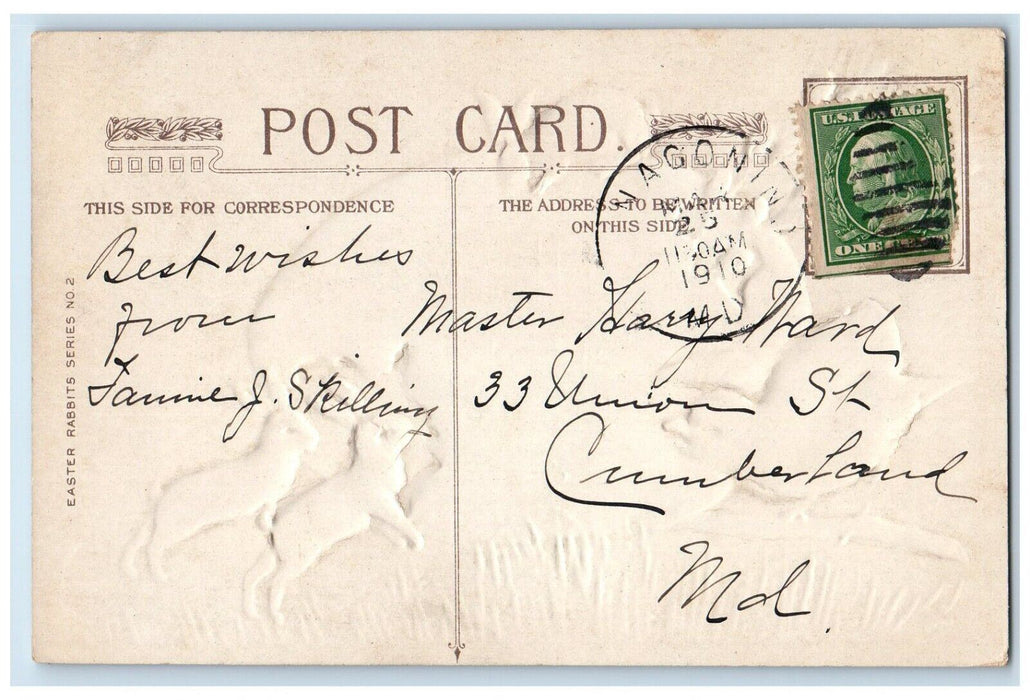 1910 Happy Easter Giant Hatched Egg Bunnies Rabbit Chick Embossed Postcard
