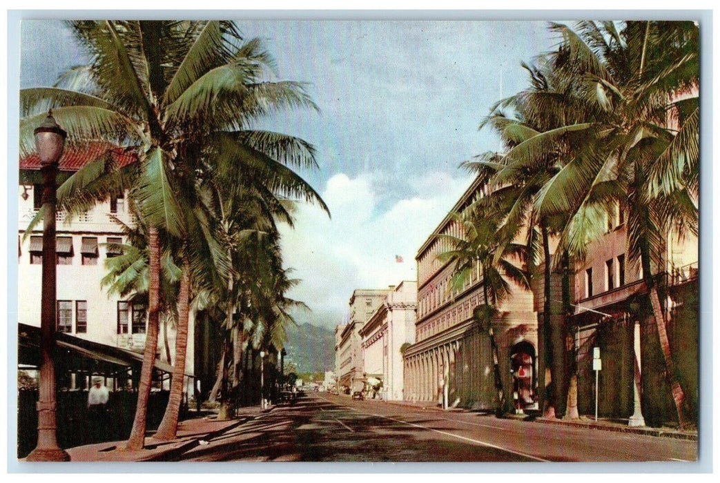 c1960 Bishop Street Downtown Honolulu Island Palm Trees Hawaii HI Union Postcard