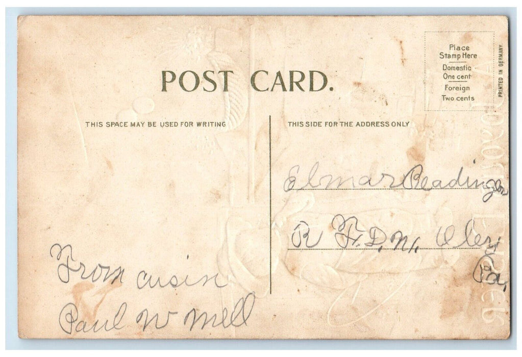 c1910's Easter Dutch Boy Eggs In Basket Pipe Berry Embossed Antique Postcard