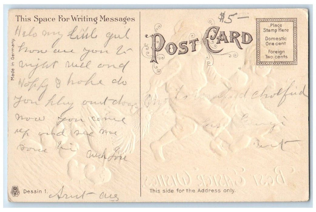 c1910's Easter Wishes Chicken Hen Chasing Dutch Children Chick Windmill Postcard