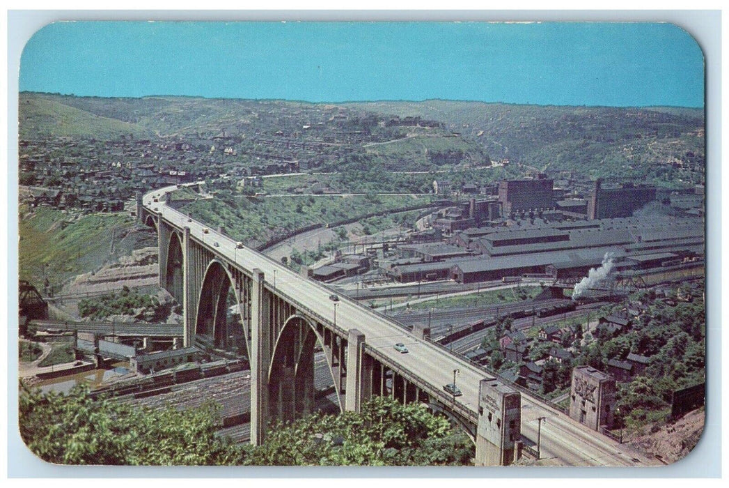 c1960 Birds Eye Aerial View Westinghouse Bridge Pittsburgh Pennsylvania Postcard