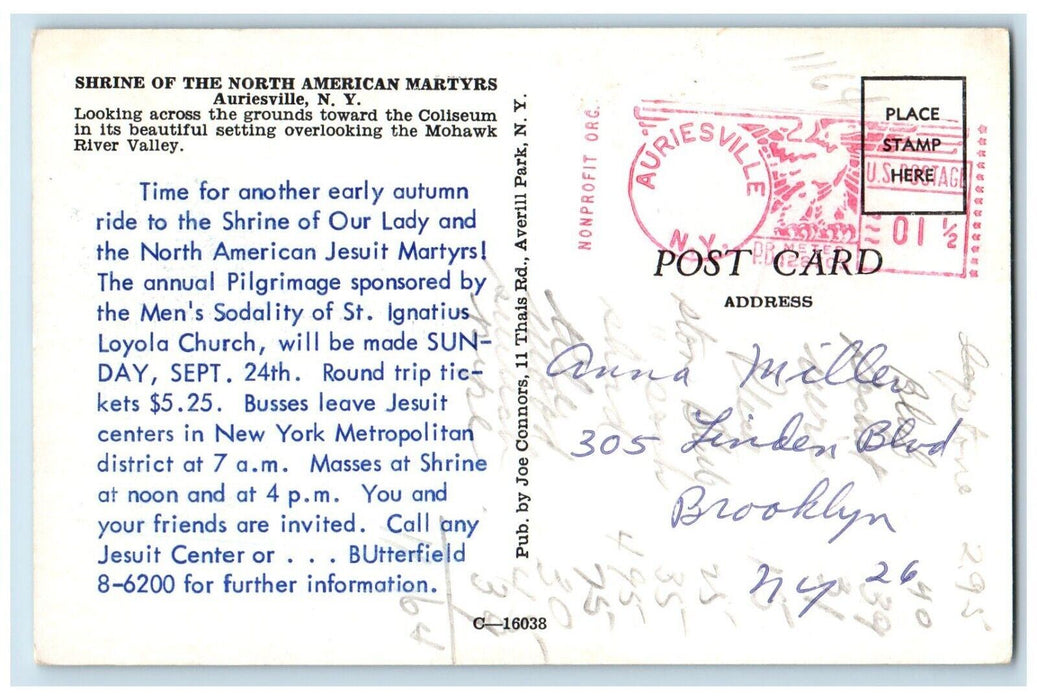 c1960 Shrine North American Martyrs Coliseum Field Auriesville New York Postcard