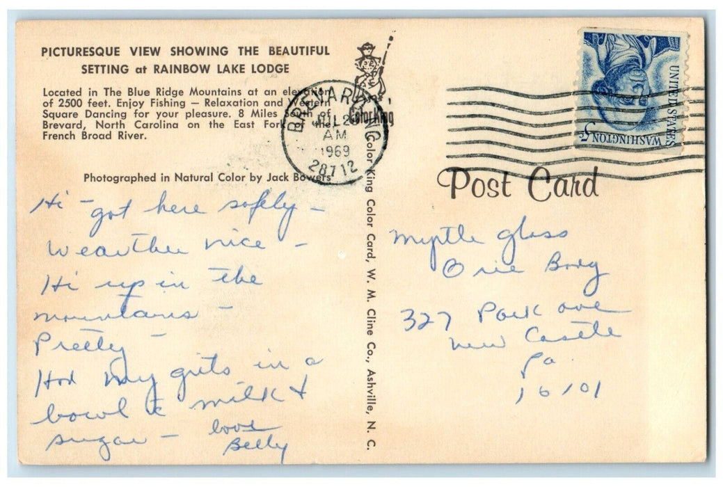 1969 Picturesque View Showing Beautiful Setting Rainbow Lake Lodge NC Postcard