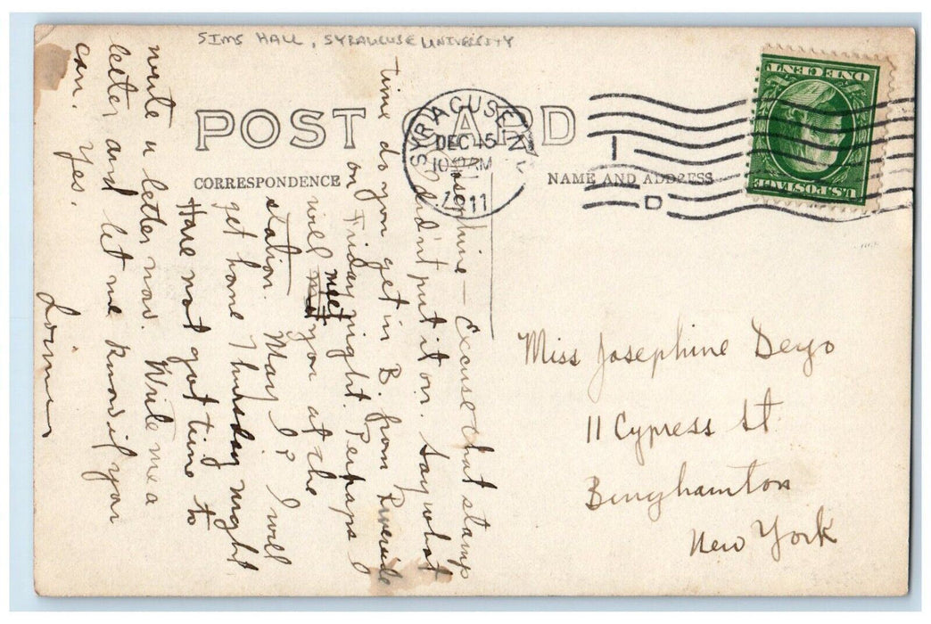 1911 Sims Hall Tennis Court View University Of Syracuse NY RPPC Photo Postcard