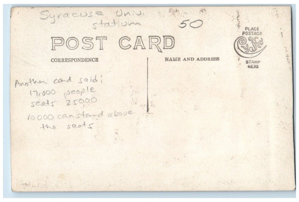 c1910's Sports Stadium View Students Syracuse University NY RPPC Photo Postcard