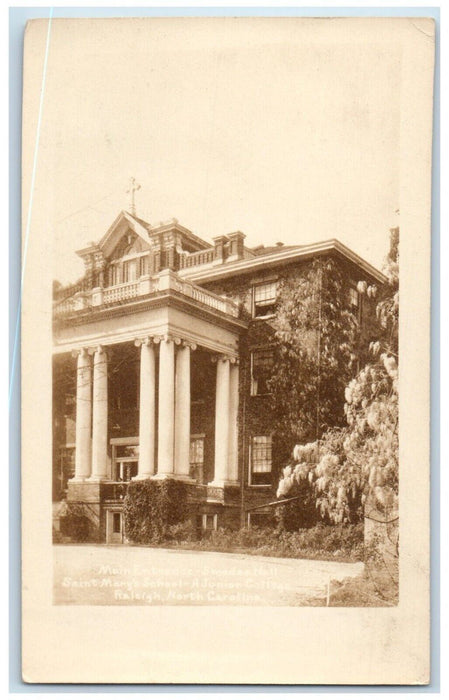 c1920's Smedes Hall Entrance Saint Mary's School Raleigh NC RPPC Photo Postcard