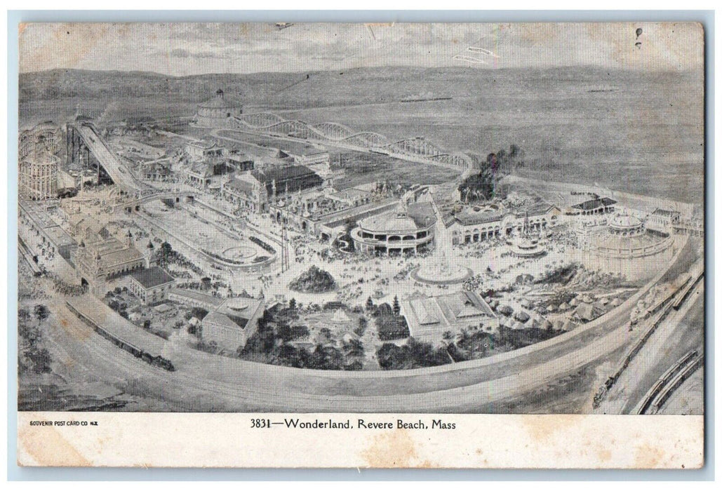 c1905 Aerial View Wonderland Revere Beach Massachusetts Vintage Antique Postcard