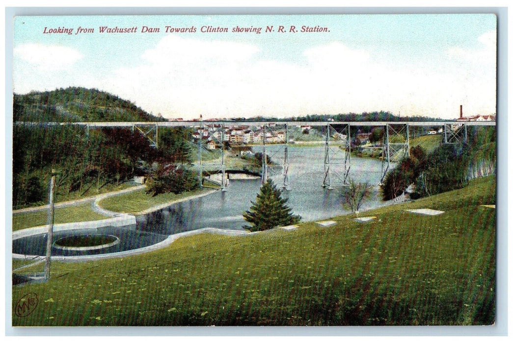 1905 Looking Wachusett Dam Towards Clinton NRR Station Massachusetts MA Postcard