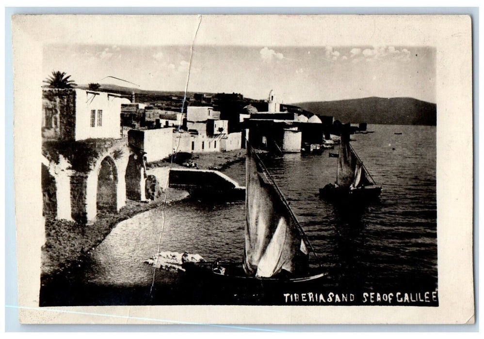 c1920s Sailboat Sea Of Galilee Karimeh Abbud Tiberias Israel RPPC Photo Postcard