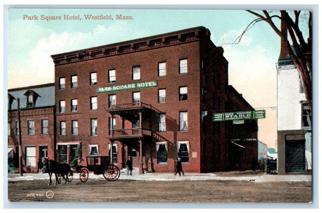 c1910 Exterior Park Square Hotel Building Westfield Massachusetts MA Postcard