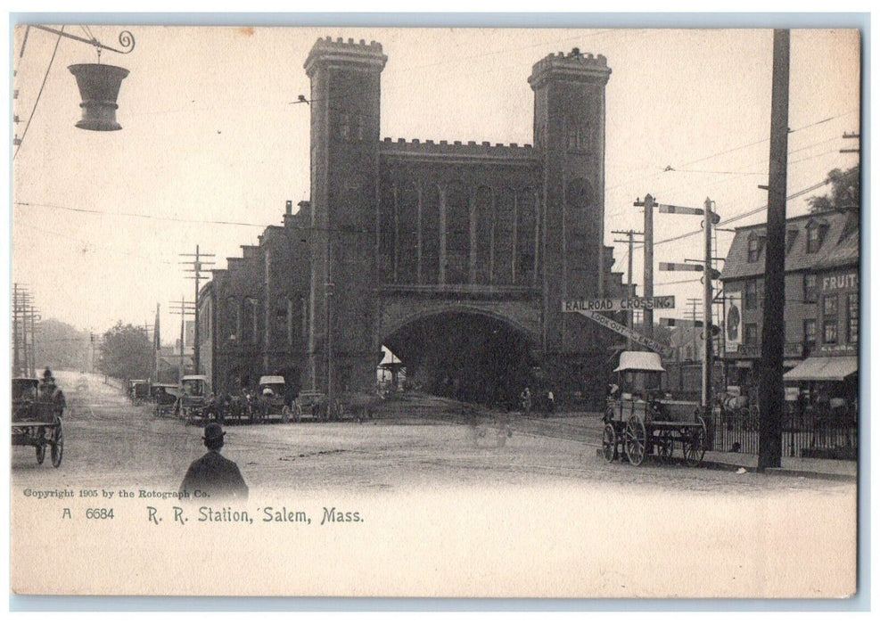 c1905 RR Railroad Station Street Salem Massachusetts MA Vintage Antique Postcard