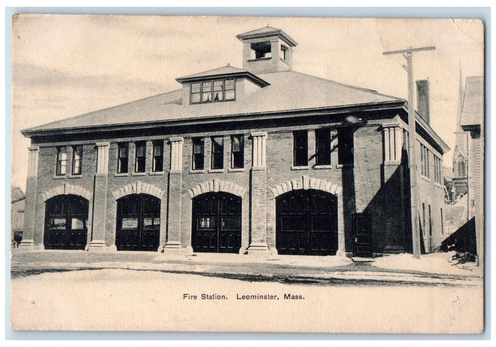 1907 Fire Station Building Leominster Massachusetts MA Vintage Antique Postcard
