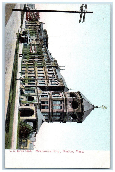 c1905 Mechanics Building Streetcar Boston Massachusetts Vintage Antique Postcard