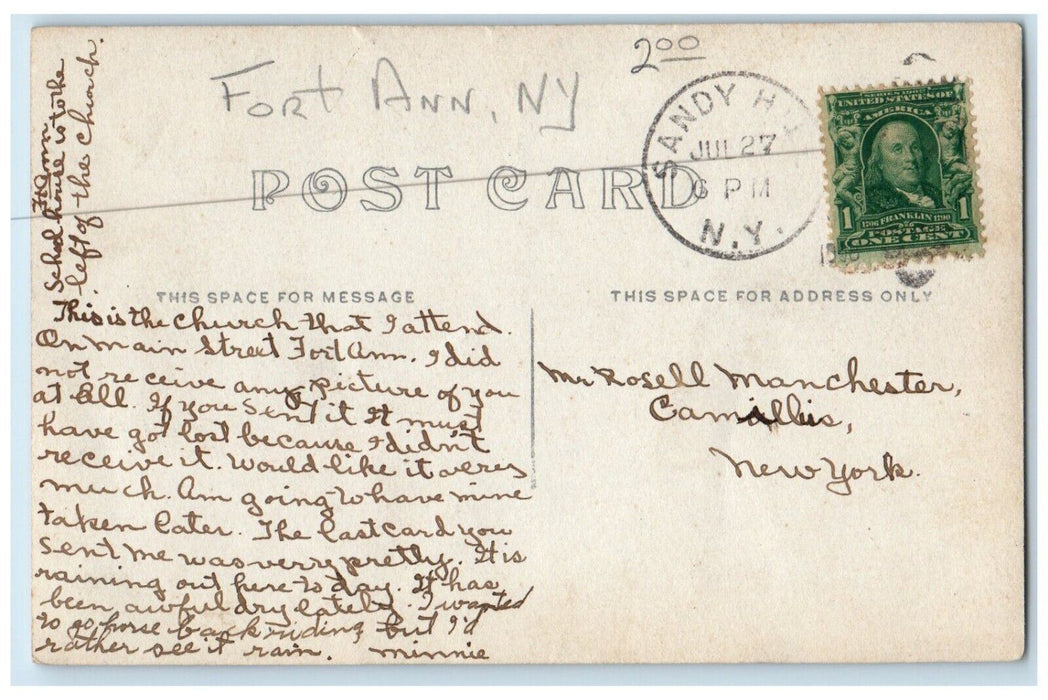 c1910's Baptist Church View Fort Ann New York NY RPPC Photo Posted Postcard