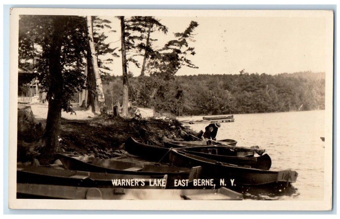 1924 Warner's Lake View Canoes Boat East Berne NY RPPC Photo Unposted Postcard