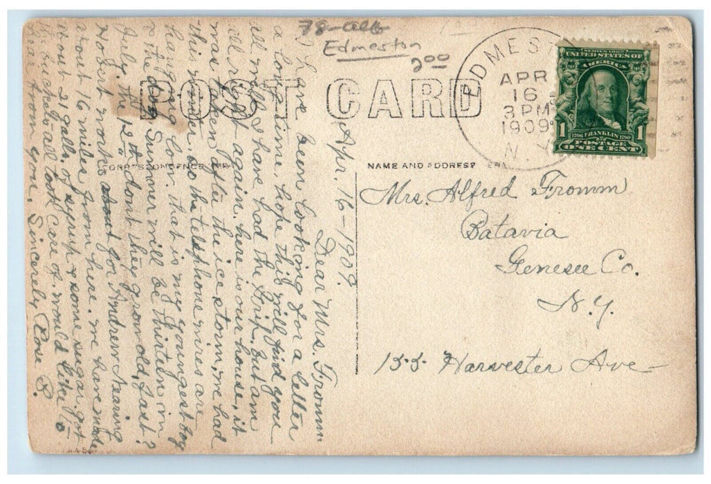 1909 Residence Home Boy Dog View Edmeston New York NY RPPC Photo Posted Postcard