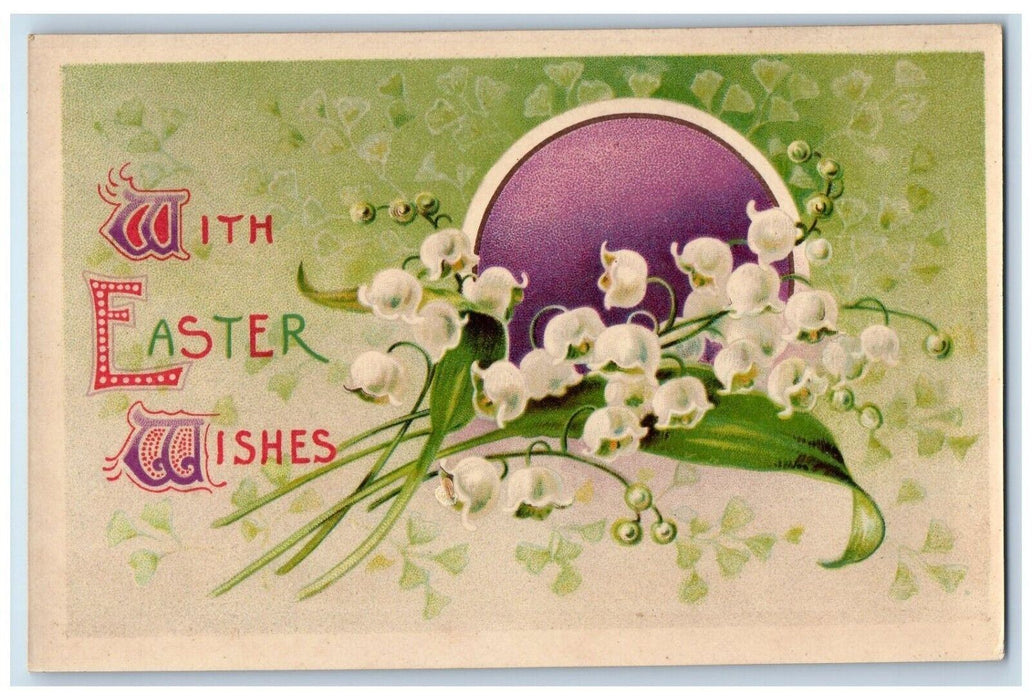 c1910's Easter Wishes White Flowers Winsch Back Gel Posted Antique Postcard
