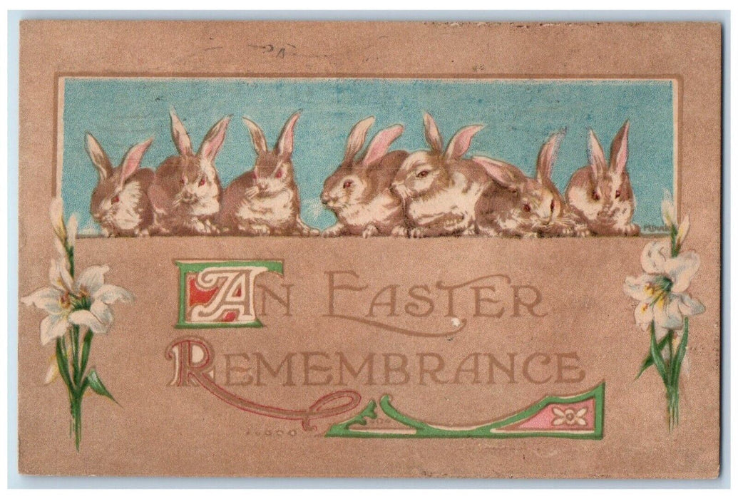 Easter Bunnies Rabbit Lilies Flowers Arts Crafts Gibson Lancaster PA Postcard