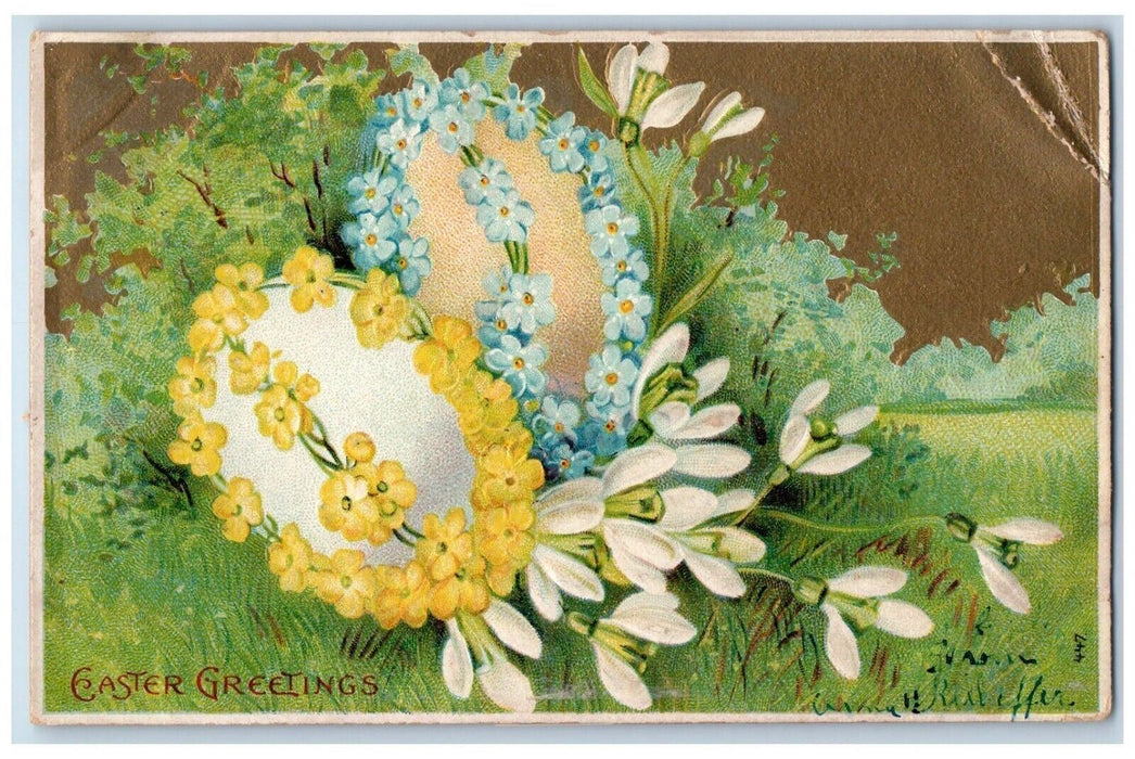c1910's Easter Greetings Eggs Flowers Embossed Lancaster PA Antique Postcard
