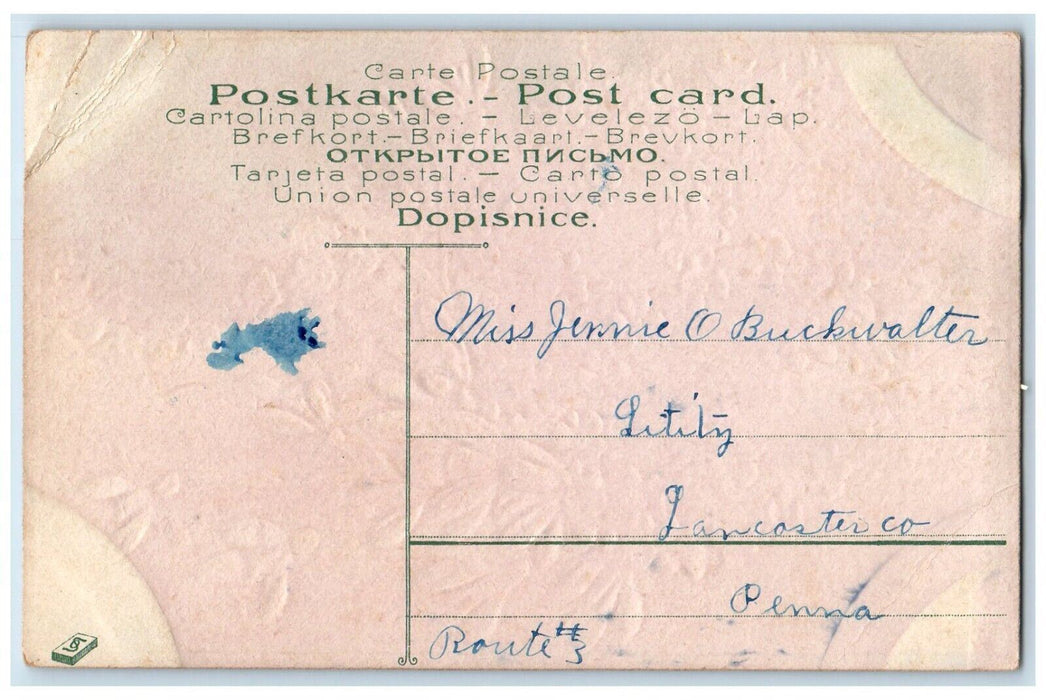 c1910's Easter Greetings Eggs Flowers Embossed Lancaster PA Antique Postcard